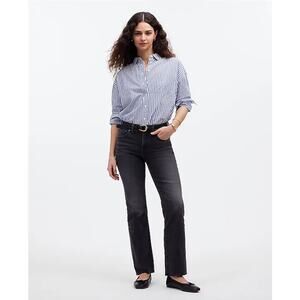 Madewell Mid Rise Kick Out Ankle Washed Black Raw Hem Jeans US Women's 25T New